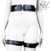 Черный кожаный пояс с гартерами - S-M - Notabu - купить с доставкой в Майкопе