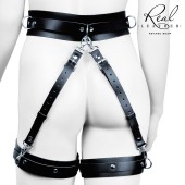 Черный кожаный пояс с гартерами - L-XL - Notabu - купить с доставкой в Майкопе