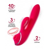 Красный вибратор c клиторальной и вакуумной стимуляциями Doobl - 20 см. - JOS