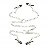 Серебристые зажимы для сосков и половых губ на тонкой цепочке - Notabu - купить с доставкой в Майкопе