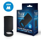 Черная открытая насадка на пенис с кольцом для мошонки size M - 7,9 см. - Sex Expert - в Майкопе купить с доставкой