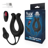 Черная вибронасадка Sex Expert с анальной втулкой - Sex Expert - в Майкопе купить с доставкой