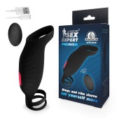 Черная насадка на пенис с вибрацией Sex Expert - 15,4 см. - Sex Expert - в Майкопе купить с доставкой