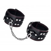 Черные кожаные оковы с двумя ремнями и контрастной строчкой - Pecado - купить с доставкой в Майкопе