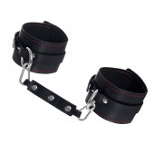 Черные кожаные однослойные оковы с контрастной строчкой - Pecado - купить с доставкой в Майкопе