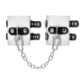 Бело-черные наручники с двумя ремешками и люверсами - Pecado - купить с доставкой в Майкопе