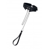 Черный кожаный ошейник-воротник с поводком - Pecado - купить с доставкой в Майкопе