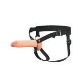 Телесный полый страпон на черных ремнях Hollow Silicone Strap-on - 17,8 см. - Pipedream - купить с доставкой в Майкопе