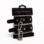 Черные скругленные наручники с мягкой бежевой подкладкой - Crazy Handmade - купить с доставкой в Майкопе