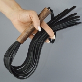 Черная кожаная плеть с деревянной рукоятью - 58 см. - Sitabella - купить с доставкой в Майкопе