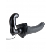Черный страпон с вагинальной пробкой Deluxe Vibrating Penetrix Strap-On - 19 см. - Pipedream - купить с доставкой в Майкопе