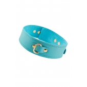 Голубой кожаный однослойный ошейник с прошивкой - Pecado - купить с доставкой в Майкопе