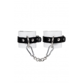 Бело-черные кожаные наручники с одним ремешком с люверсами - Pecado - купить с доставкой в Майкопе