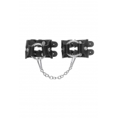 Черные кожаные наручники-браслеты из двух ремешков - Pecado - купить с доставкой в Майкопе