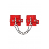 Красные мягкие кожаные наручники с люверсами - Pecado - купить с доставкой в Майкопе