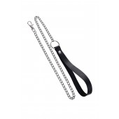 Поводок с ручкой из черной натуральной кожи и карабином для ошейника - Pecado - купить с доставкой в Майкопе