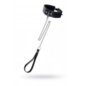 Кожаный двухслойный ошейник с белой строчкой и поводком - Pecado - купить с доставкой в Майкопе