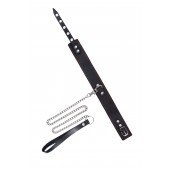 Кожаный двухслойный ошейник с красной строчкой и поводком - Pecado - купить с доставкой в Майкопе