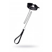 Кожаный двухслойный ошейник с красной строчкой и поводком - Pecado - купить с доставкой в Майкопе