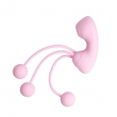 Розовый вакуумный стимулятор клитора с вагинальными виброшариками - Youvic