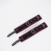 Черно-розовые кожаные оковы с розовой строчкой - Crazy Handmade - купить с доставкой в Майкопе