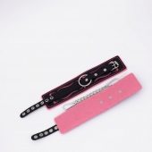 Черно-розовые кожаные оковы с розовой строчкой - Crazy Handmade - купить с доставкой в Майкопе