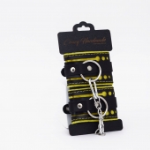 Черно-желтые кожаные наручники с жёлтой строчкой - Crazy Handmade - купить с доставкой в Майкопе