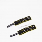 Черно-желтые кожаные наручники с жёлтой строчкой - Crazy Handmade - купить с доставкой в Майкопе