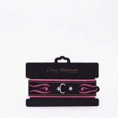 Черно-розовый кожаный ошейник с розовой строчкой - Crazy Handmade - купить с доставкой в Майкопе