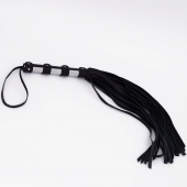 Черный кожаный флоггер со стальной ручкой - 45 см. - Crazy Handmade - купить с доставкой в Майкопе
