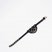 Черный фигурный кожаный ошейник с золотистой фурнитурой - Crazy Handmade - купить с доставкой в Майкопе