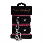 Черно-розовые скругленные наручники с мягкой подкладкой - Crazy Handmade - купить с доставкой в Майкопе