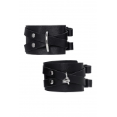 Черные кожаные оковы с двумя перекрёстными ремешками - Pecado - купить с доставкой в Майкопе