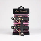 Черные кожаные оковы с розовой строчкой - Crazy Handmade - купить с доставкой в Майкопе