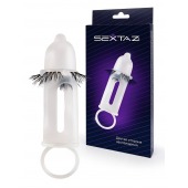 Эластичная насадка на пенис с подхватом мошонки и стимулирующими «ресничками» - Sextaz - в Майкопе купить с доставкой