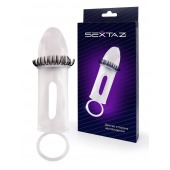 Закрытая насадка на пенис с подхватом мошонки и стимулирующими «ресничками» - Sextaz - в Майкопе купить с доставкой