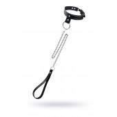 Черный узкий однослойный ошейник с серебристым поводком-цепочкой - Pecado - купить с доставкой в Майкопе