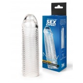 Прозрачная закрытая насадка на пенис с ребрышками - 16 см. - Sex Expert - в Майкопе купить с доставкой