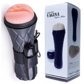 Телесный мастурбатор-вагина в черной колбе с вибрацией - Boys of Toys - в Майкопе купить с доставкой