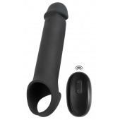 Черная вибронасадка для пениса с хомутом для мошонки и пультом ДУ Remote Controlled Penis Extension - Orion - в Майкопе купить с доставкой