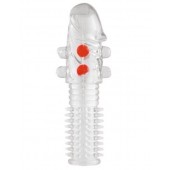 Гелевая прозрачная насадка с шариками и шипами - 14 см. - Toyfa Basic - в Майкопе купить с доставкой