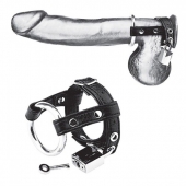 Утяжка на пенис на замочке Duo Cock And Ball Lock - BlueLine - купить с доставкой в Майкопе
