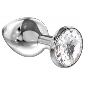 Большая серебристая анальная пробка Diamond Clear Sparkle Large с прозрачным кристаллом - 8 см. - Lola Games - купить с доставкой в Майкопе
