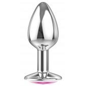 Малая серебристая анальная пробка Diamond Pink Sparkle Small с розовым кристаллом - 7 см. - Lola Games - купить с доставкой в Майкопе
