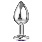 Большая серебристая анальная пробка Diamond Purple Sparkle Large с фиолетовым кристаллом - 8 см. - Lola Games - купить с доставкой в Майкопе
