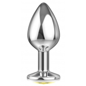 Большая серебристая анальная пробка Diamond Yellow Sparkle Large с жёлтым кристаллом - 8 см. - Lola Games - купить с доставкой в Майкопе
