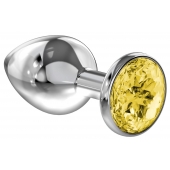 Большая серебристая анальная пробка Diamond Yellow Sparkle Large с жёлтым кристаллом - 8 см. - Lola Games - купить с доставкой в Майкопе