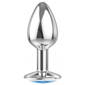 Малая серебристая анальная пробка Diamond Light blue Sparkle Small с голубым кристаллом - 7 см. - Lola Games - купить с доставкой в Майкопе