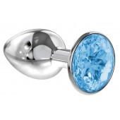 Малая серебристая анальная пробка Diamond Light blue Sparkle Small с голубым кристаллом - 7 см. - Lola Games - купить с доставкой в Майкопе