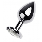 Серебристая анальная пробка с прозрачным кристаллом-сердцем - 8 см. - ToyFa - купить с доставкой в Майкопе